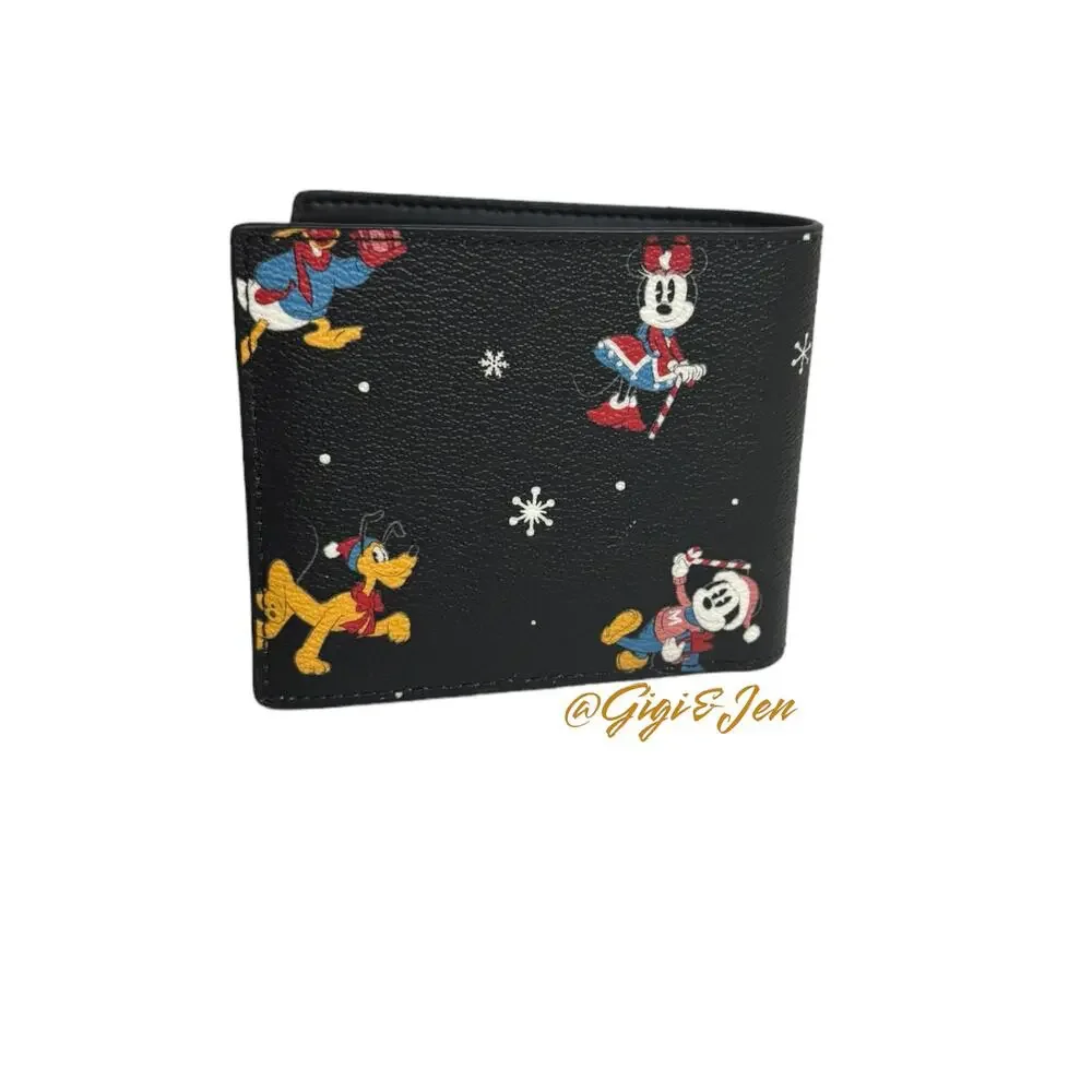 Disney X Coach Wallet With Holiday Print Black New